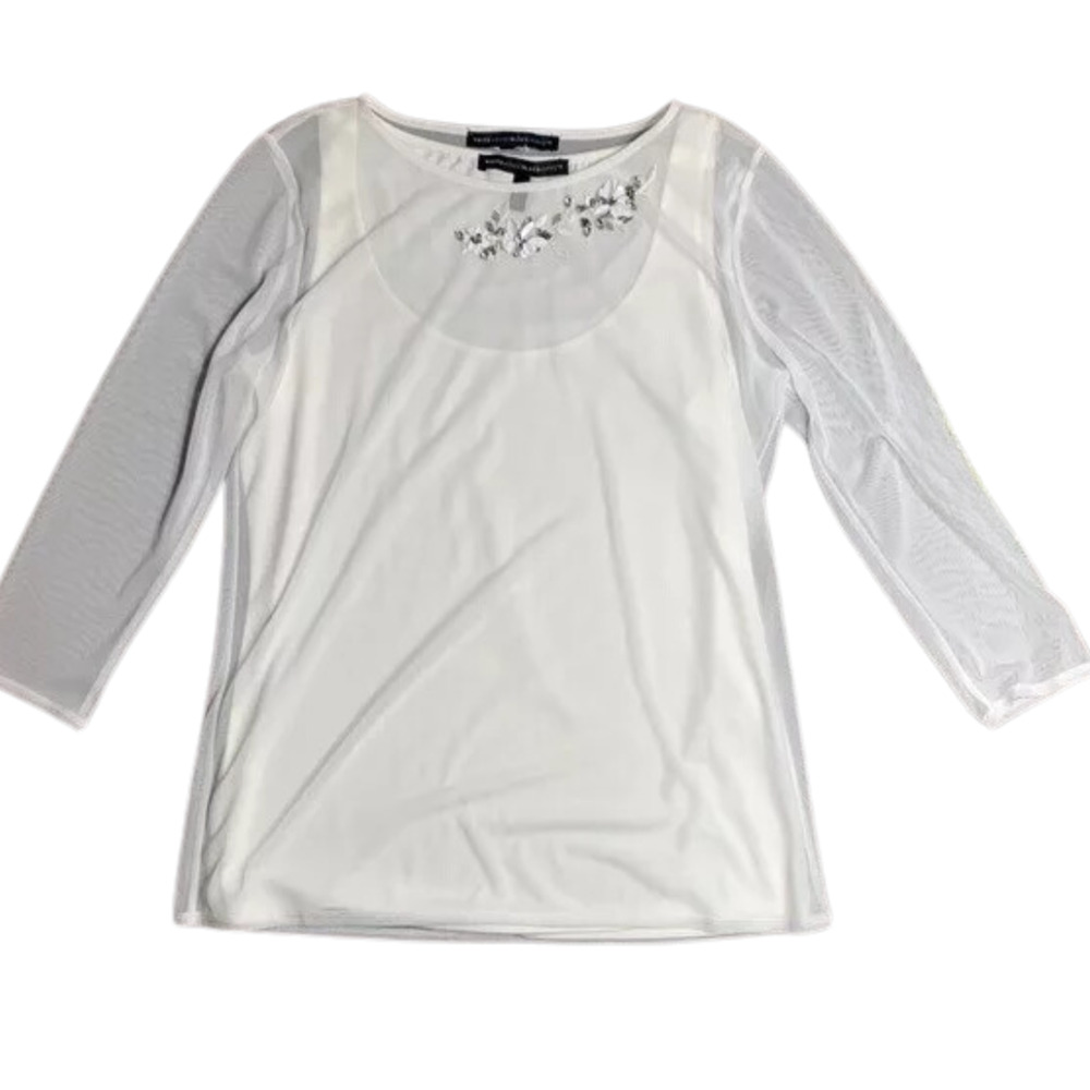White House Black Market White Embellished Blouse 2pc – NWT Size Medium - Picture 3 of 3
